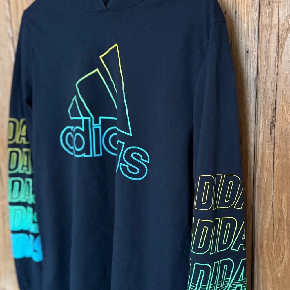 Boys’ Adidas Long Sleeve Hooded Tee XL Soft Cotton Jersey - Picture 3 of 10